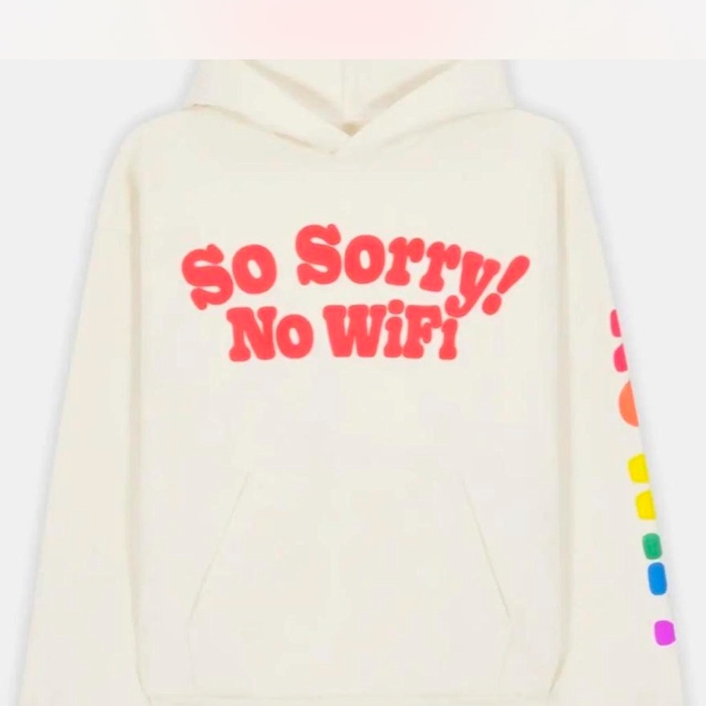 Cream Hoodie with Red Print